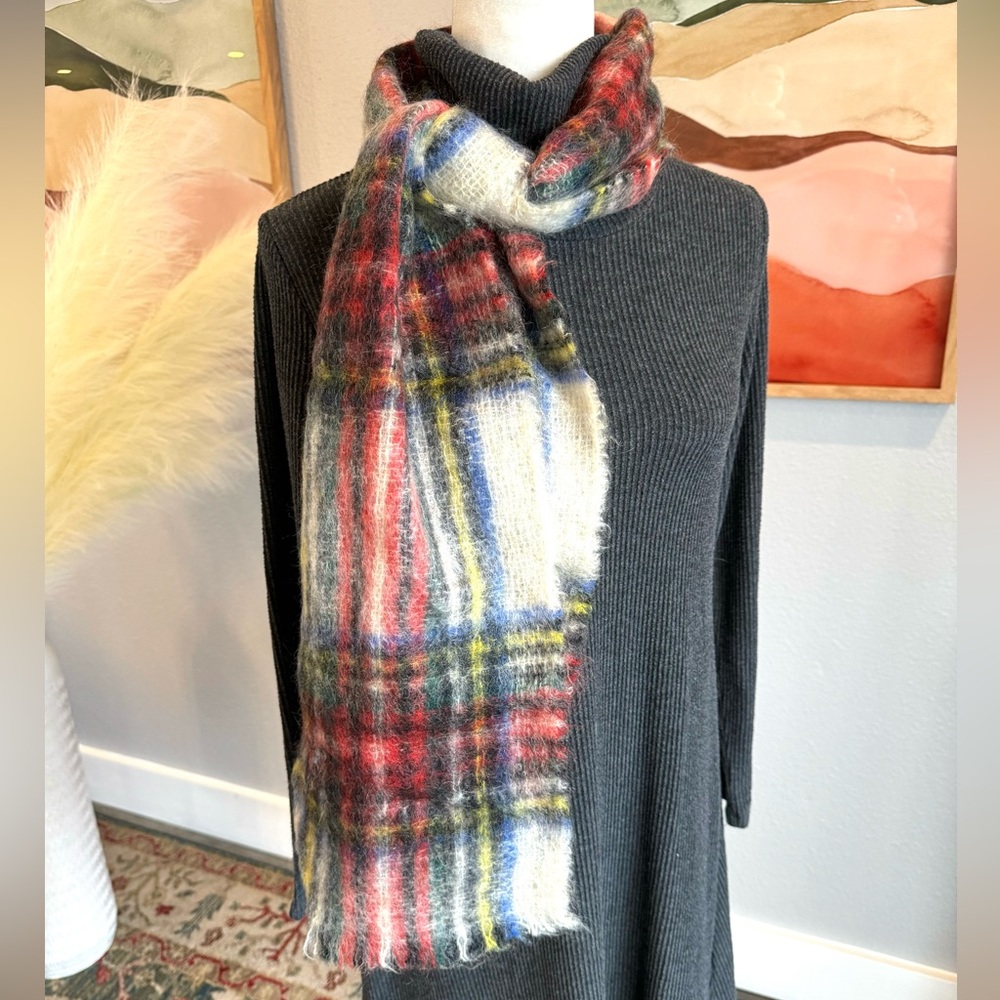 Vintage B.Altman & Co Scotland Wool Mohair Plaid Scarf